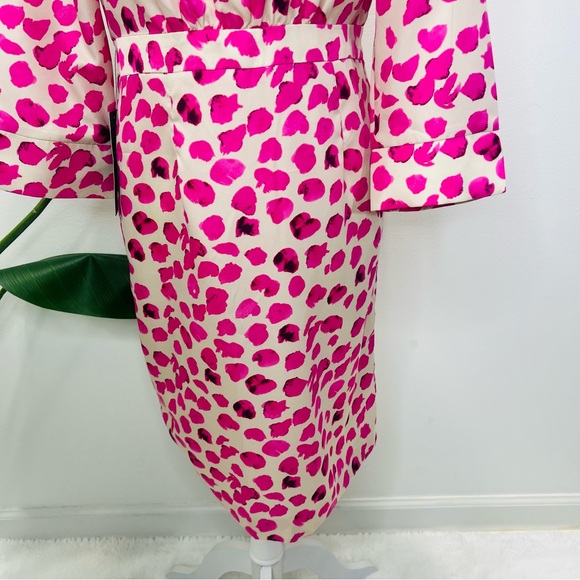THE LIMITED Pink Off White Leopard Satin Sheath Dress 3/4 Sleeve Size 4 - Picture 5 of 14